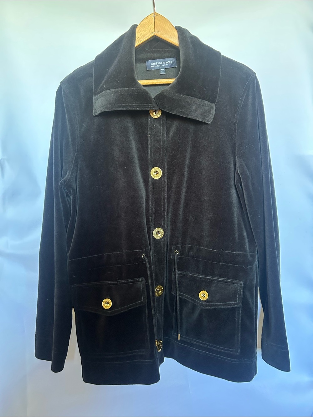 Jones New York Black Velvet Button-Front Shirt Jacket